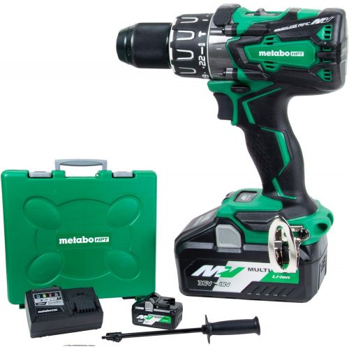  Metabo HPT 36V MultiVolt Hammer Drill Kit | Brushless Motor | 1/2-in Keyless Metal Chuck | 2-36V, 4.0Ah Batteries + Rapid Charger | DV36DA, Green