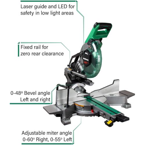  Metabo HPT 10-Inch Sliding Miter Saw Zero Rear Clearance Slide System Dual Bevel Laser Marker (C10FSHCT)