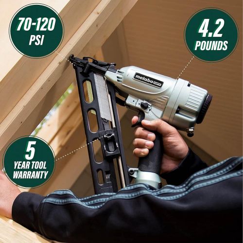  Metabo HPT Finish Nailer Kit, 15 Gauge, Pneumatic, Angled, Finish Nails 1-1/4-Inch up to 2-1/2-Inch, Integrated Air Duster, Selective Actuation Switch, 5-Year Warranty (NT65MA4)