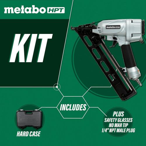  Metabo HPT Finish Nailer Kit, 15 Gauge, Pneumatic, Angled, Finish Nails 1-1/4-Inch up to 2-1/2-Inch, Integrated Air Duster, Selective Actuation Switch, 5-Year Warranty (NT65MA4)