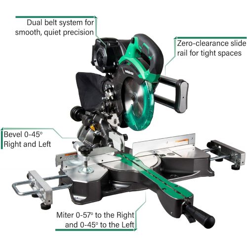  Metabo HPT 36V MultiVolt Sliding Miter Saw | 7-1/4-Inch Blade | Dual Bevel | Tool Body Only | C3607DRAQ4, Green