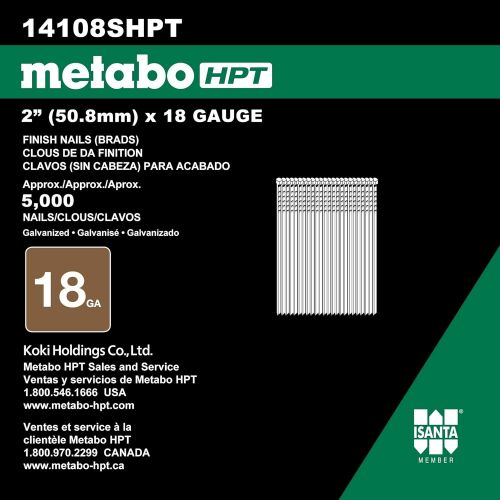  Metabo HPT 2 Inch 18 Gauge Brad Finish Nails | 5,000 Count | 14108SHPT