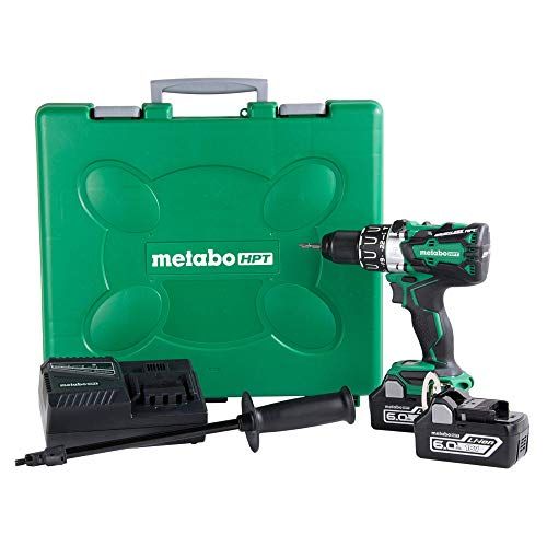  Metabo HPT 18V Cordless Brushless Hammer Drill Kit, include 2-18V 6.0Ah Lithium Ion Slide-Type Batteries, Reactive Force Control, 1,205 In/Lbs of Turning Torque (DV18DBL2)