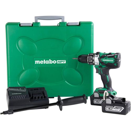  Metabo HPT 18V Cordless Brushless Hammer Drill Kit, include 2-18V 6.0Ah Lithium Ion Slide-Type Batteries, Reactive Force Control, 1,205 In/Lbs of Turning Torque (DV18DBL2)
