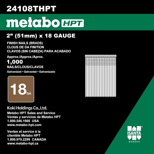  Metabo HPT 2 Inch 18 Gauge Brad Finish Nail | 1,000 Count | 24108THPT