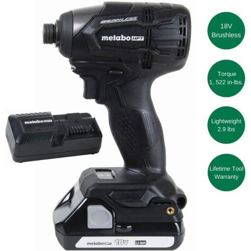  18V Cordless Impact Driver | 2.9 lbs | 1,522 in/lbs of torque | Up to 3,100 RPM | Up to 3,400 IPM | 1.5Ah battery and Charger | Metabo HPT WH18DBFL2QB