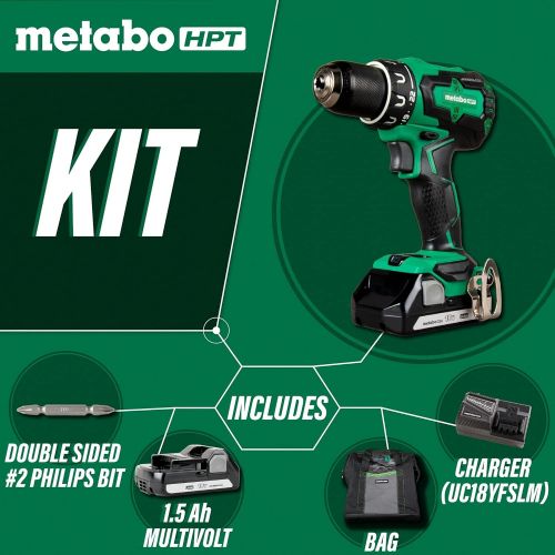  Metabo HPT 18V MultiVolt Cordless Drill/Driver Kit | Brushless Motor | 1/2-Inch Keyless Metal Chuck | Lifetime Tool Warranty | DS18DBFL2E, Green