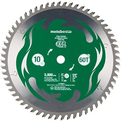  Metabo HPT 10-Inch Miter Saw/Table Saw Blade, 60T, Fine Finish, 5/8 Arbor, Large Micrograin Carbide Teeth, 5800 Max RPM, 115435M