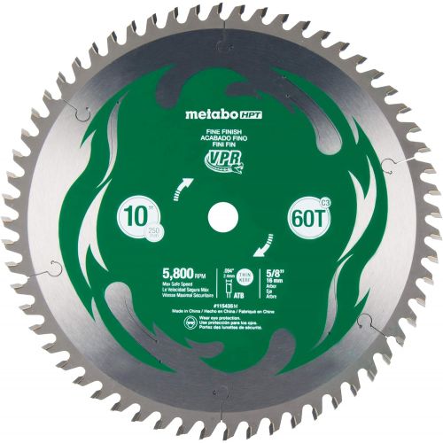  Metabo HPT 10-Inch Miter Saw/Table Saw Blade, 60T, Fine Finish, 5/8 Arbor, Large Micrograin Carbide Teeth, 5800 Max RPM, 115435M