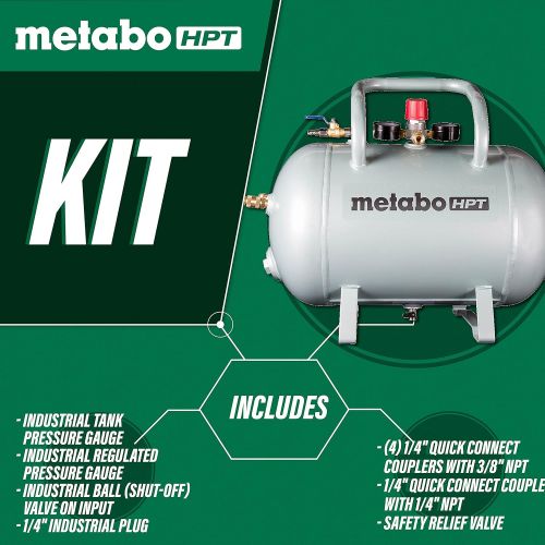  Metabo HPT Reserve Air Tank | Five Quick Connect Couplers | 10-Gallon Capacity | ASME Certified | UA3810AB