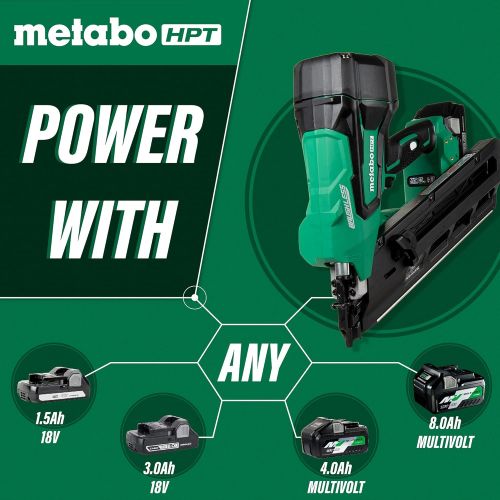  Metabo HPT Cordless Framing Nailer Kit, 18V, Brushless Motor, 2-Inch up to 3-1/2-Inch Clipped & Offset Round Paper Strip Nails, 3.0 Ah Lithium Ion Battery (NR1890DCS)