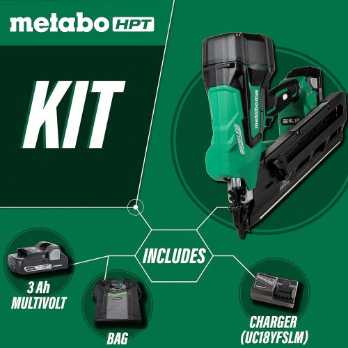  Metabo HPT Cordless Framing Nailer Kit, 18V, Brushless Motor, 2-Inch up to 3-1/2-Inch Clipped & Offset Round Paper Strip Nails, 3.0 Ah Lithium Ion Battery (NR1890DCS)