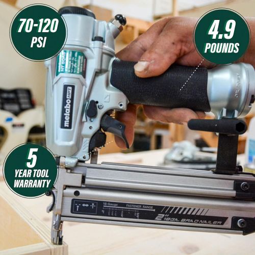  Metabo HPT Pro Finish Nailer, 16-Gauge, Pneumatic, Accepts 1-1/2-Inch to 2-1/2-Inch Straight Finish Nails, High Grade Aluminum and Steel Magazine, (NT65A5)