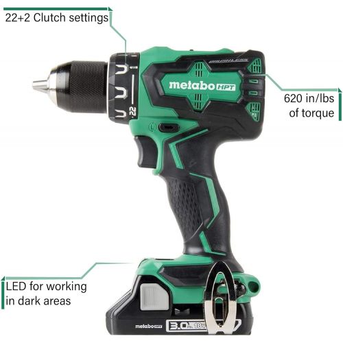  Metabo HPT Cordless Hammer Drill and Impact Driver Combo Kit, 18V, Brushless, Includes Two Batteries, 1-36V/18V MultiVolt 5.0 Ah and 1-18V Compact 3.0 Ah Battery, Lifetime Tool War