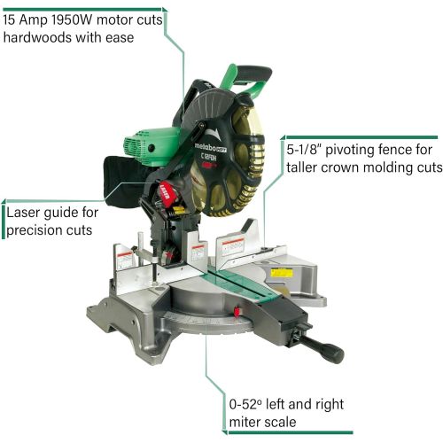  Metabo HPT 12-Inch Compound Miter Saw, Laser Marker System, Double Bevel, 15-Amp Motor, Tall Pivoting Aluminum Fence, 5 Year Warranty (C12FDHS)