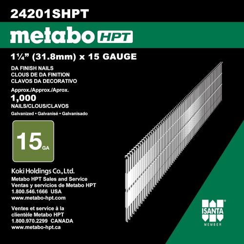  Metabo HPT 24201SHPT 1-1/4 x 15 Gauge Galvanized Angled Finish Nails For NT65MA4 | NT65GAP9 | NT1865DMA | 1000 Count