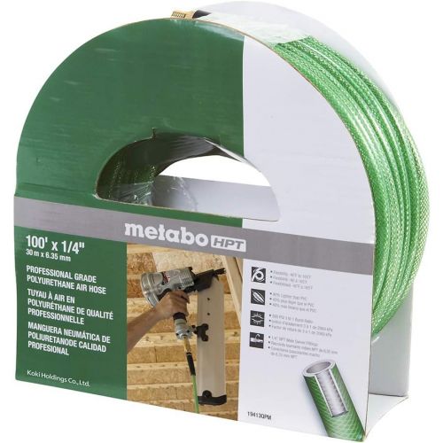  Metabo HPT Air Hose | 1/4-Inch x 100 Ft | Professional Grade Polyurethane | 300 PSI | 19413QPM , Green