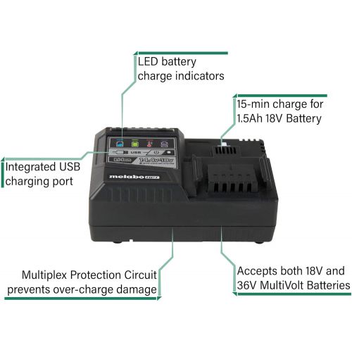  Metabo HPT Rapid Battery Charger | 18V, Lithium-Ion, Slide Style Batteries | USB Port | UC18YSL3M