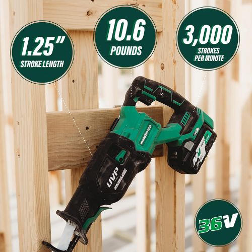  Metabo HPT 36V MultiVolt Cordless Reciprocating Saw | User Vibration Protection | Tool Body Only | CR36DAQ4, Green