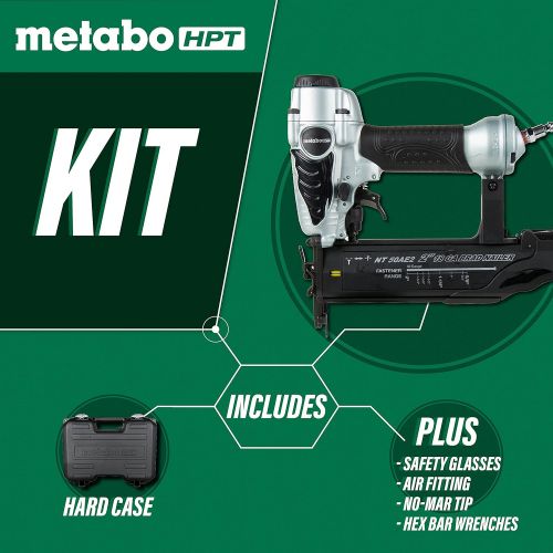  Metabo HPT Brad Nailer Kit, Pneumatic, 18 Gauge, 5/8-Inch up to 2-Inch Brad Nails, Tool-less Depth Adjustment, Selective Actuation Switch, 5-Year Warranty (NT50AE2)