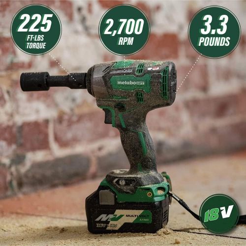  Metabo HPT 18V Cordless Impact Wrench | 225-LBS of Torque | 1/2 Square Drive | IP56 Compliant | LED Light | 4-Stage Electronic Speed Switch | Brushless | Tool Only - No Battery | W