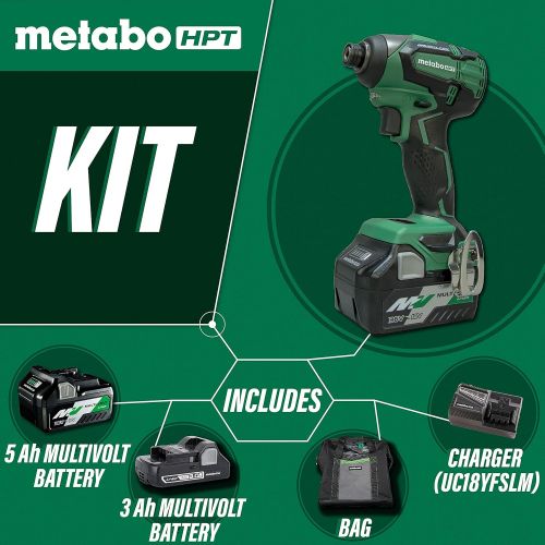  Metabo HPT WH18DBFL2T 18V Cordless Impact Driver | Includes 2 Batteries (1) 36V/18V Multivolt 5.0Ah & (1) 18V Compact 3.0Ah Battery | 1,522 in-lbs of Torque | Up to 3,100 Rpm 3,400