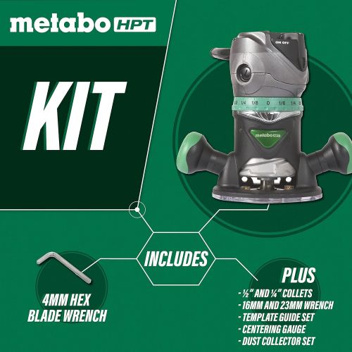  Metabo HPT Router | Fixed Base | 11 Amp Motor | 2-1/4 Peak HP | Variable Speed | M12VC