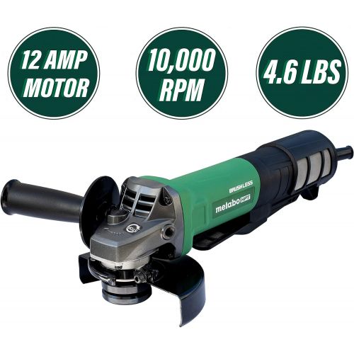  Metabo HPT Angle Grinder | 4-1/2-Inch | Paddle Switch | 12-Amp | AC Brushless Motor | Electric Brake | Kickback Reduction | G12BYEQ , Green
