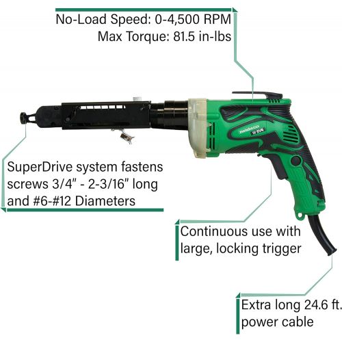  Metabo HPT SuperDrive Collated Screwdriver | 24.6 Ft Power Cord | 6.6 Amp Motor | W6V4SD2