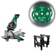 Metabo HPT 10-Inch Sliding Miter Saw with 10-Inch Fine Finish Blade and Sawhorses