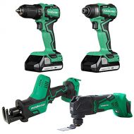 Metabo HPT 18V MultiVolt 4-Piece Sub Compact Cordless Combo Kit | Drill/Driver | Impact Driver | One-Handed Reciprocating Saw | Oscillating Multi-Tool | KC18DDX4