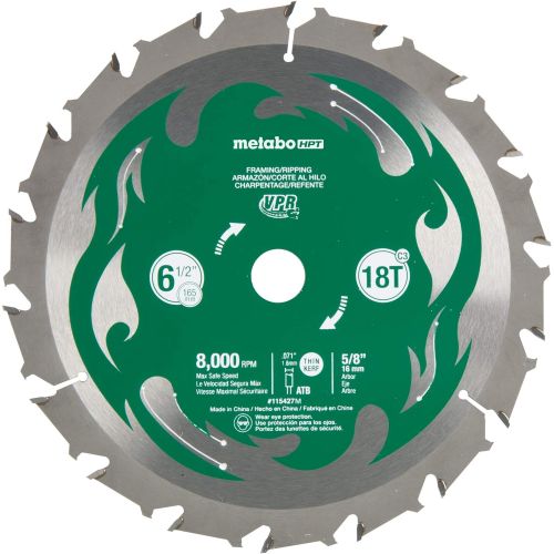  Metabo HPT Circular Saw Blade, 6-1/2-Inch, 18T, 5/8-Inch Arbor, Thin Kerf, VPR (115427M)