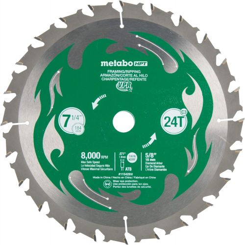  Metabo HPT Circular Saw Blade, 7-1/4, 24T, Framing/Ripping, VPR Blade w/Tungsten Carbide Tips (115429M)