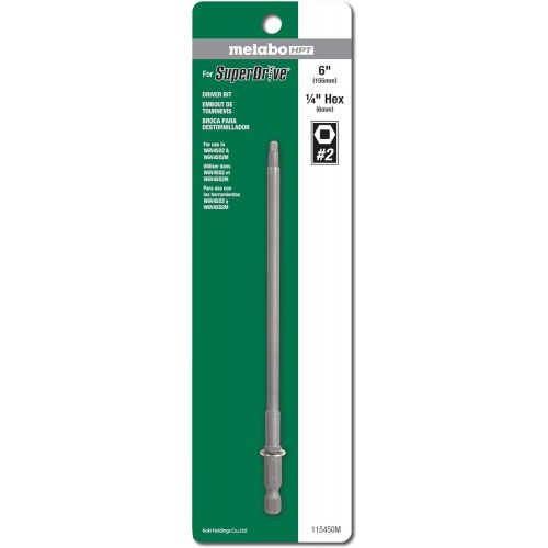  Metabo HPT Driver Bit, 2 Square, 6-Inch Long, For W6V4SD2 SuperDrive Collated Screw System (115450M)