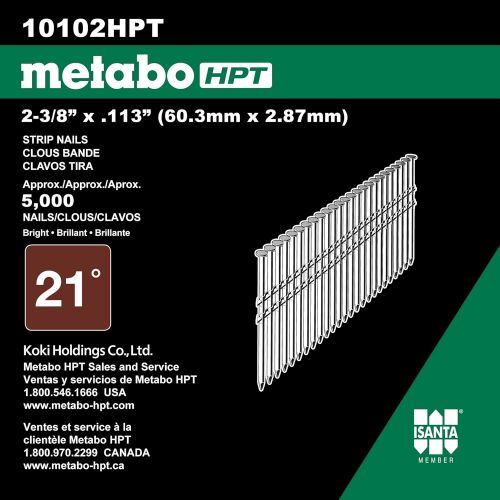  Metabo HPT 2-3/8 Inch Smooth Bright Basic Plastic Strip Nails 5,000 Count 10102HPT