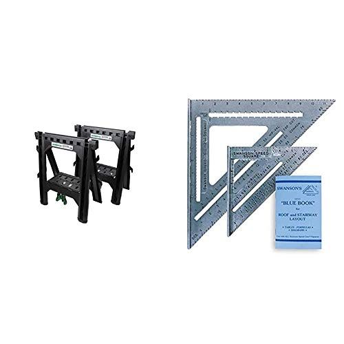  Metabo HPT Folding Sawhorses, 2-Pack (115445M) & Swanson Tool Co SW1201K Value Pack 7 inch Speed Square and Big 12 Speed Square (without layout bar) ships with Blue Book