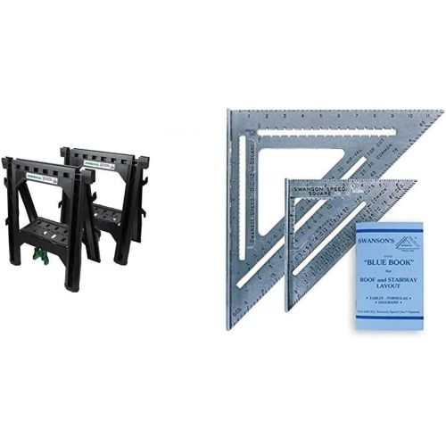  Metabo HPT Folding Sawhorses, 2-Pack (115445M) & Swanson Tool Co SW1201K Value Pack 7 inch Speed Square and Big 12 Speed Square (without layout bar) ships with Blue Book