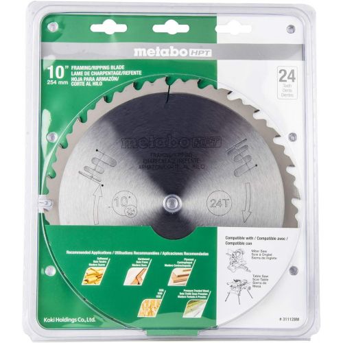  Metabo HPT Miter Saw/Table Saw Blade 10 Inch, 24-Teeth Tungsten Carbide Tipped ATB 5/8 Inch Arbor 311128M