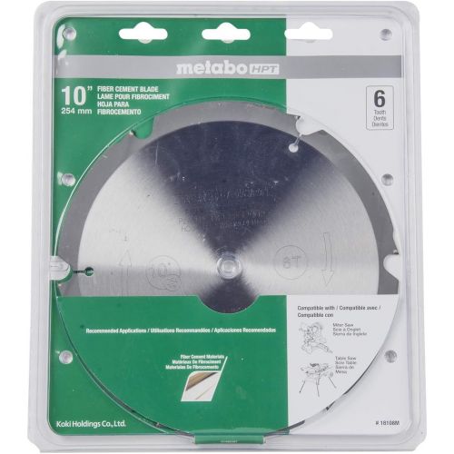  Metabo HPT Miter Saw/Table Saw Blade, 10-Inch, Fiber Cement Blade, 6-Tooth, Polycrystalline Diamond Tips (18108M)