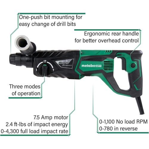  [아마존베스트]Metabo HPT Rotary Hammer | SDS Plus | 1-Inch, 7.5-Amp | For Drilling | Chipping and Hammer Drilling (DH26PF)