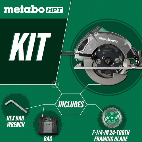  Metabo HPT 7-1/4-Inch Circular Saw Kit 6,000 Rpm, 15-Amp Motor Integrated Dust Blower 24T Premium Framing/Ripping Blade Single Handed Bevel Adjustment C7SB3