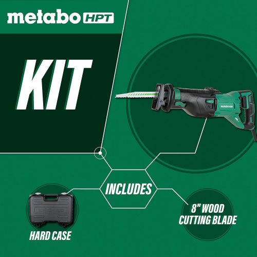  Metabo HPT Reciprocating Saw Corded 11-Amp Variable Speed Orbital Function Switch Bevel Gear Drive System Adjustable Pivot Foot CR13VST