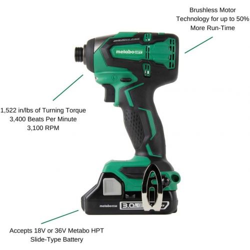  Hitachi WH18DBFL2S 18V Cordless COMPACT Lithium-Ion Brushless 1, 522 in-lbs. Impact Driver Kit