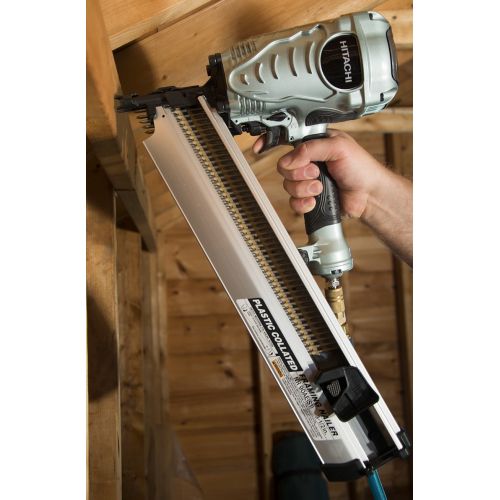  Hitachi NR90AES1 Framing Nailer, 2-Inch to 3-12-Inch Plastic Collated Full Head Nails, 21 Degree Pneumatic, Selective Actuation Switch, 5-Year Warranty