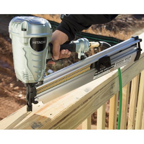  Hitachi NR90AES1 Framing Nailer, 2-Inch to 3-12-Inch Plastic Collated Full Head Nails, 21 Degree Pneumatic, Selective Actuation Switch, 5-Year Warranty