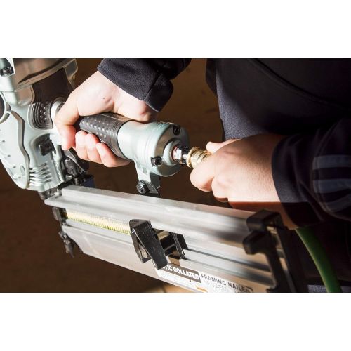  Hitachi NR90AES1 Framing Nailer, 2-Inch to 3-12-Inch Plastic Collated Full Head Nails, 21 Degree Pneumatic, Selective Actuation Switch, 5-Year Warranty