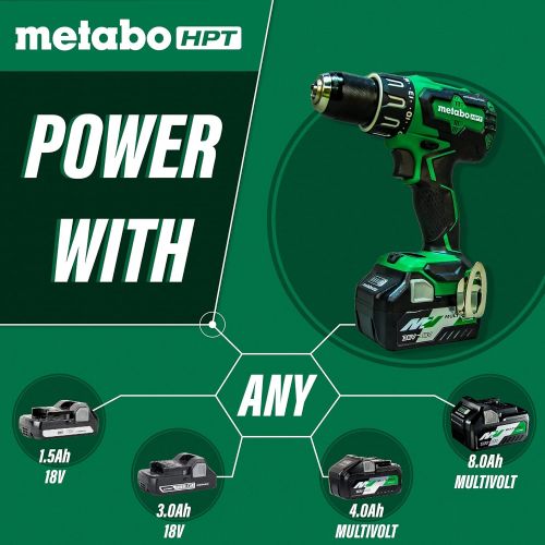  Metabo HPT 18V Cordless Hammer Drill Includes Two Batteries 1-36V/18V Multivolt 5.0 Ah & 1-18V Compact 3.0 Ah Battery 1/2 Keyless Chuck 620 In/Lbs Turning Torque DV18DBFL2T