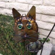 MetalStoneArt4Home CAT Garden Statue Really Cool lawn art. 2 ft tall and 1 ft tall versions. Hand made with Stone & Metal