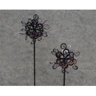 Metalgardenart SET of 3 - NEW Garden stake - Swirl Puff - Rusted Garden Stake comes in 26, 30, 34 inch sizes