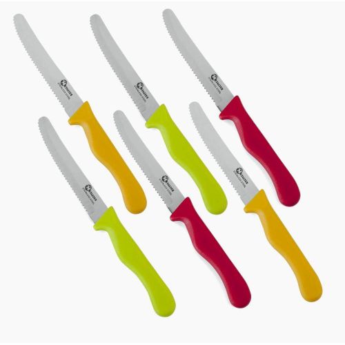  Metaltex 6 Stueck Basic Brotzeitmesser, Set in den Farben rot, orange und gruen